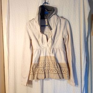 Free People Women's Front Pocket Hooded Pullover Eyelet Accent On Pocket